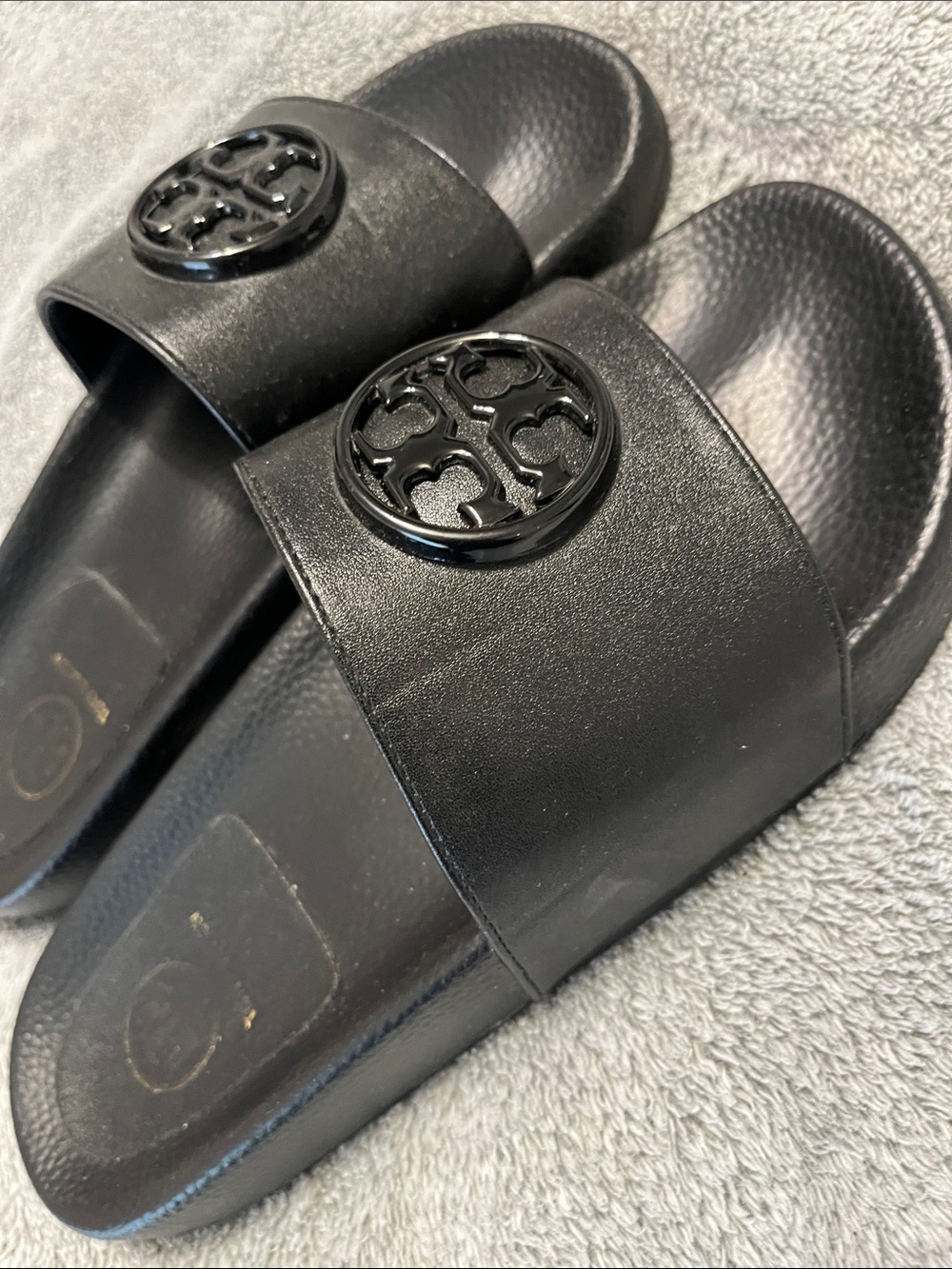 Tory Burch Black Slide Sandals with Logo Medallion